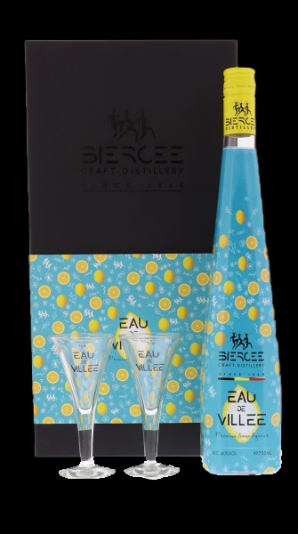 Image sur Eau de Villée Distillerie de Biercée Ecrin Prestige + 2 Verres 40° 0.7L