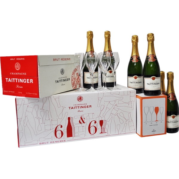 Image sur Taittinger Brut Réserve Pack (6 Bouteilles + 6 Verres) 12.5° 4.5L