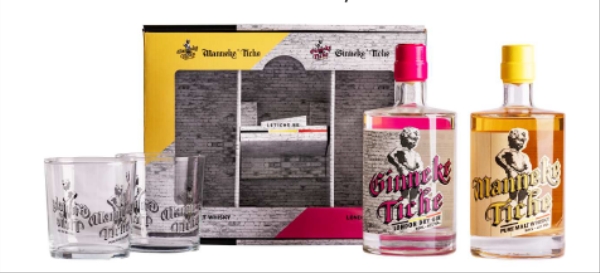 Image sur Le Tiche Giftpack (Manneke Tiche 50 cl + Ginneke Tiche 50 cl + 2 Verres) 40° 1L