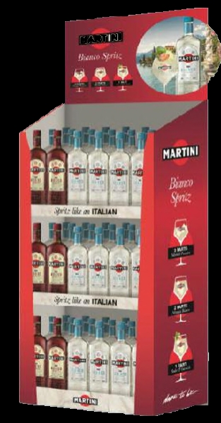 Image sur Display 90 Martini Vermouth (New Bottle) 75 cl Mix (60 Bianco, 30 Rosso) 14.5° 67.5L