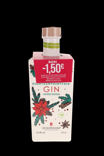 Image sur 1836 Belgian Organic Winter Gin + Bon 1.5 € 37.5° 0.7L